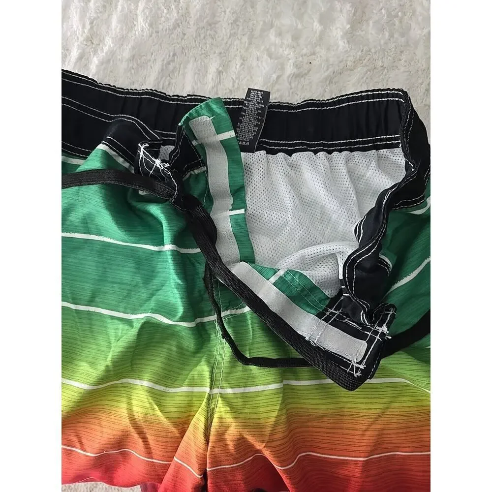 OP Ocean Pacific Rasta Swim Board Shorts Green‎ Red Pool XL Vacation Cruise